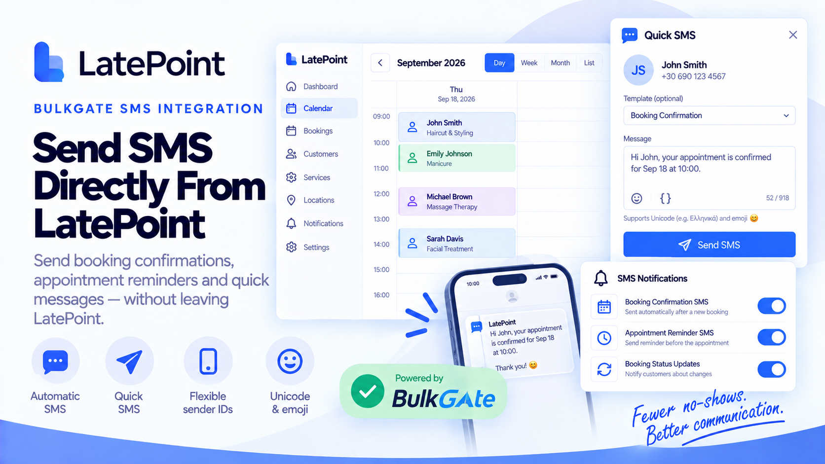 LatePoint - BulkGate SMS integration